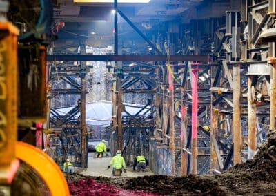 Steel towers and micropiles support the foundation of a large government building in Oregon